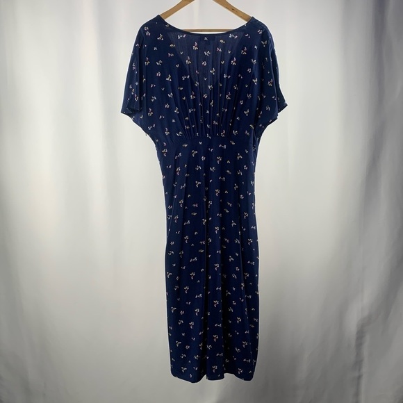 ModCloth V Neck Short Sleeve Floral Mini Dress in Blue Size Large - Picture 3 of 4